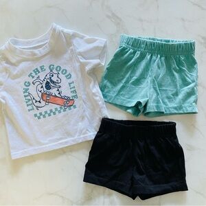 🎁 Garanimals 12M Clothing Bundle White Graphic Tee and Blue and Black Shorts